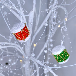 Crochet Christmas Drum Pattern, Crochet Christmas Ornament Pattern, Christmas Tree Decor Pattern, Gift Bag Charm