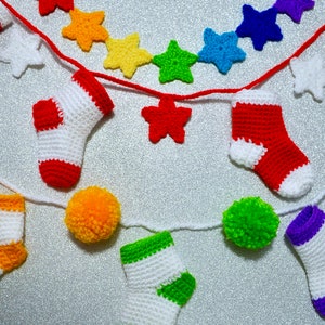 Crochet Socks and Stars Garland Pattern, Christmas Decor Bunting, Wall Hanging Pattern, Christmas Garland, Crochet Stockings and Stars image 5