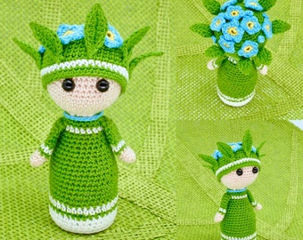 Crochet Doll, Crochet Pattern Forget me not Amigurumi Doll - Flower Doll Freya