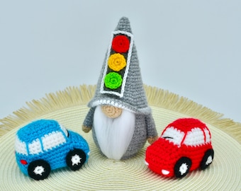 Crochet Gnome, Traffic Lights Gnome Mini Car Crochet Pattern, Crochet Gnome Doll, Amigurumi Gnome Doll, Crochet Traffic Lights and Car
