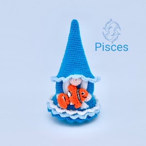 Znak Ryby na szydełku, znak zodiaku, znak zodiaku Gnome wzór na szydełku, wzór na szydełku Gnome