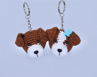 Crochet Dog Keyring PATTERN, Dog with Forget me not Flower Crochet Keychain PATTERN, Amigurumi Crochet Dog PATTERN, Crochet Xmas Decor.