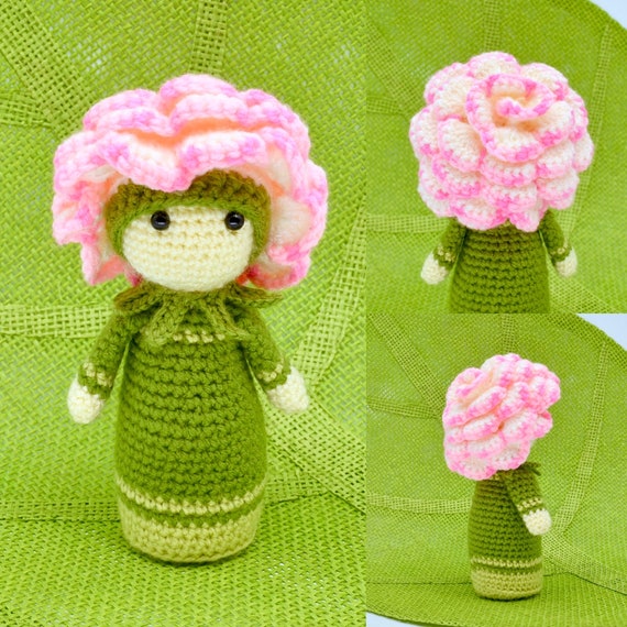 Crochet Amigurumi Pattern, Crochet Doll, Crochet Rose Pattern Amigurumi Doll - Flower Doll Rosie