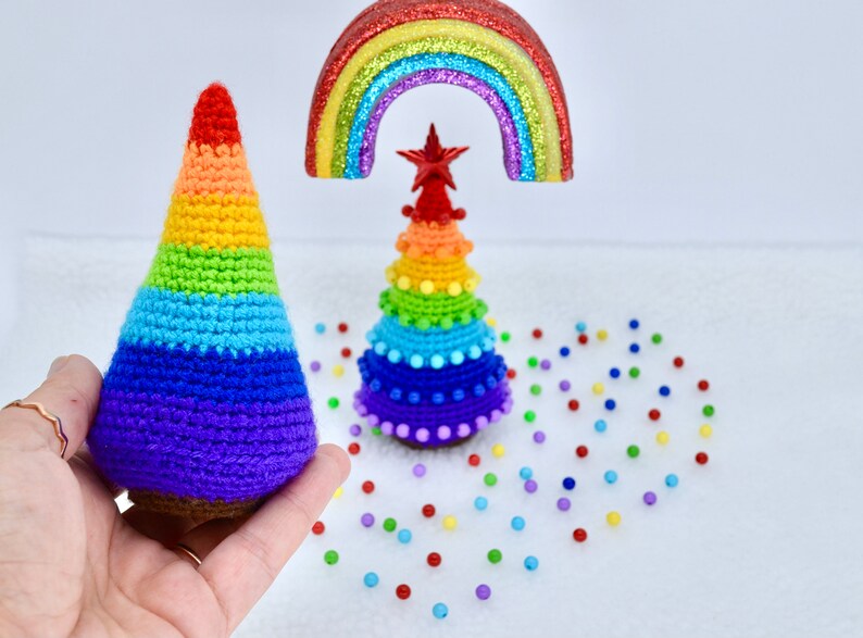 Crochet Christmas Tree Pattern, Crochet Christmas Rainbow Tree Ornament Pattern, Christmas Decoration Tree Pattern image 6