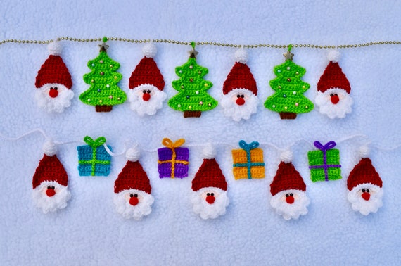 REAL Santa, Christmas Tree, Presents, Gift Boxes Crochet Pattern, Christmas Decor Bunting, Christmas Garland, Christmas Applique, Ornament