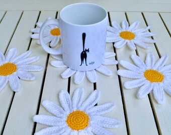 Daisy Coasters Crochet PATTERN, Crochet Table Decor Pattern, Crochet Flower Coasters