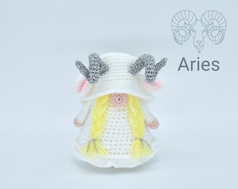 Patrón de ganchillo de gnomo del signo Aries, signo astrológico, signo del zodiaco, patrón de ganchillo de gnomo de Aries