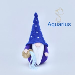 Szydełkowy znak Wodnika, znak astrologiczny, wzór szydełkowy gnoma znaku zodiaku, wzór szydełkowy gnoma Wodnika