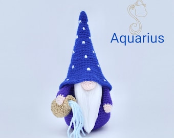 Crochet Aquarius Sign, Astrological Sign, Zodiac Sign Gnome Crochet Pattern, Crochet Aquarius Gnome Pattern