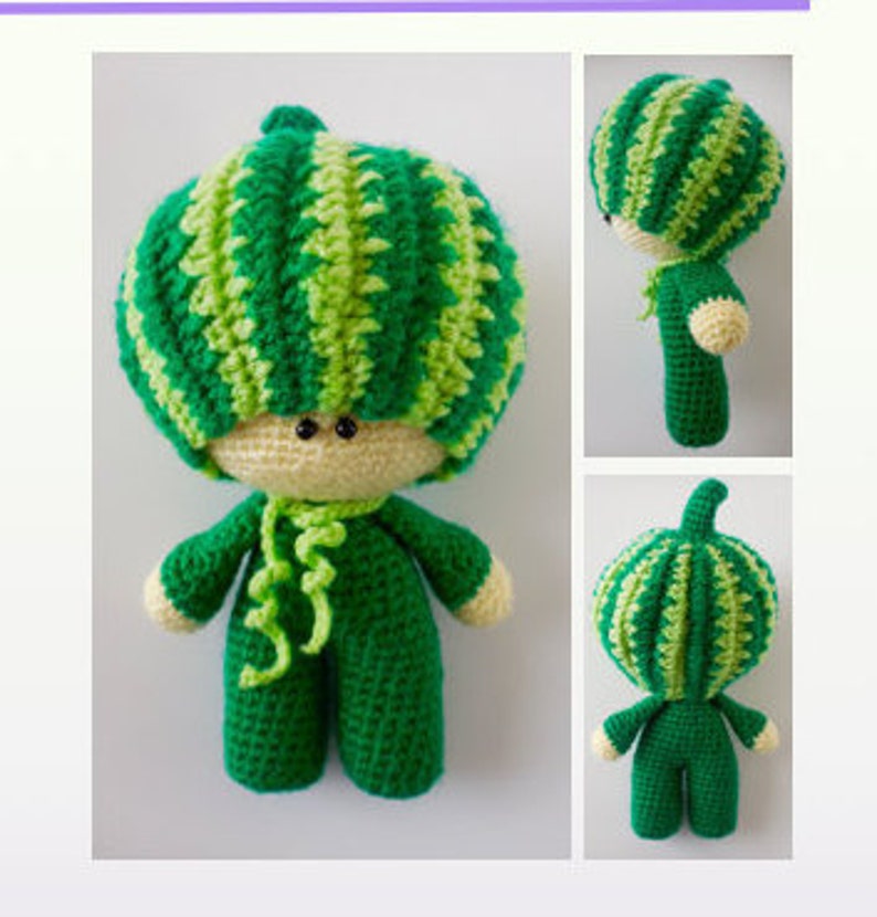 Watermelon Crochet Pattern Amigurumi Doll Watermelon William image 2