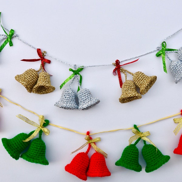 Crochet Bells Garland, Amigurumi Christmas Bells Bunting, Wall Hanging Bells Crochet Pattern, Bells Decor, Christmas Garland, Bells Keychain