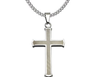 Cross Necklace, Men's Cross Necklace,Stainless Steel Cross Necklace IN 24"Curb Chain, Religious Jewelry, Christian Faith Jewelry