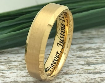 6mm Titanium Ring Gold Plated Titanium Ring, Personalized Custom Engrave Titanium Wedding Ring, Yellow Gold Plated Wedding Ring, Comfort Fit