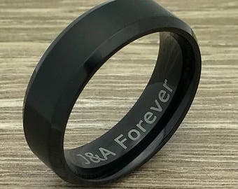 8mm Personalized Tungsten Wedding Ring, Brushed Finish Tungsten Ring Band,  Black Tungsten Wedding Ring, Comfort Fit, FREE ENGRAVING