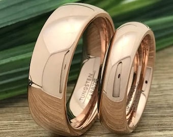 8mm/6mm Rose Gold Titanium Rings, His And Her Ring Set, Couples Names Rings, Matching Couple Ring, Couples Ring Set, Couple Promise Rings
