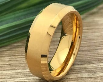 8mm Gold Plated Titanium Ring, Engraved Date Ring, Couples Names Ring, Roman Numeral Ring, Coordinates Ring, Couple Promise Ring