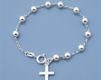 Cross Bracelet,  Rosary Cross Bracelet ,  Sterling Silver Cross Bracelet, Holy Religious Bracelet, Christian Jewelry 7.5 inches