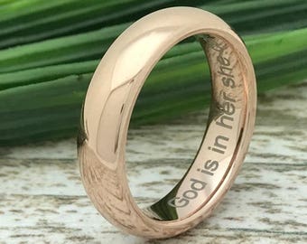 5mm Rose Gold Tungsten Ring, Engraved Custom Wedding Date Ring, Roman Numeral Ring, Coordinates Ring, Custom Promise Ring for Him