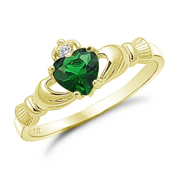 Claddagh Ring, Emerald CZ Claddagh Ring, Gold Plated 925 Sterling Silver Promise Ring, Engagement Ring, Purity Ring, Friendship Ring