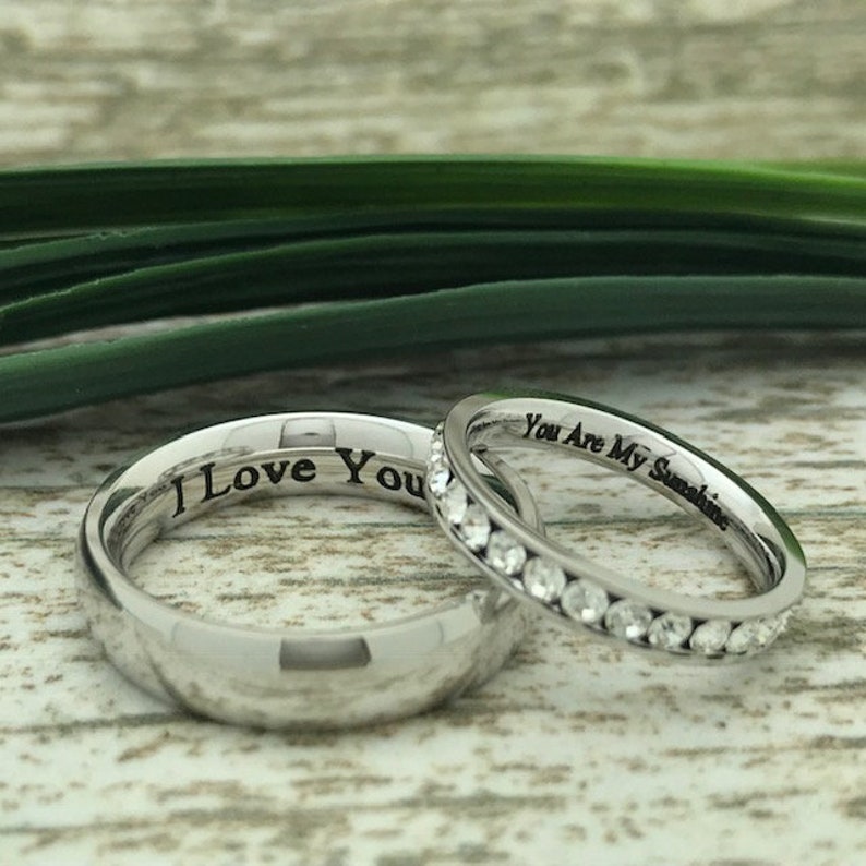 Promise Rings Personalized Wedding Rings Purity Ring,Eternity Rings Wedding Bands His and Hers Titanium Rings Couples Ring Set
