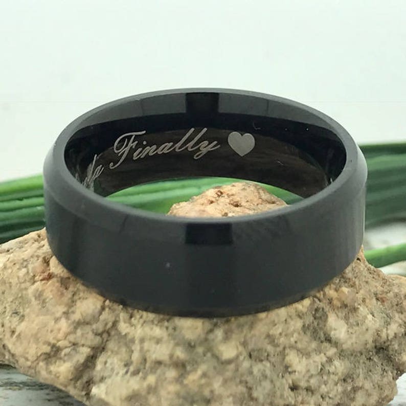 8mm Black Titanium Ring Ring for Fiance Wife Name Ring Couple Promise Ring Couples Names Ring Engraved Date Ring Roman Numeral Ring