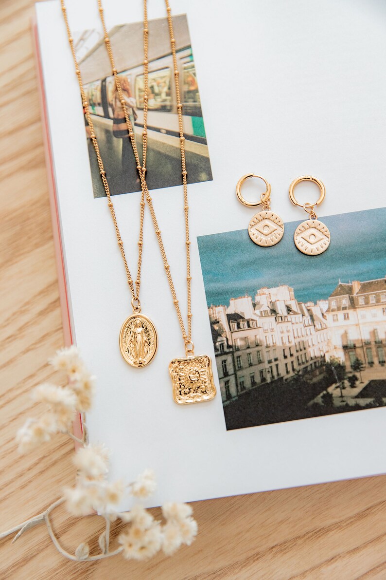 Virgin Mary Medallion Necklace Gold Coin Necklace Religious Etsy