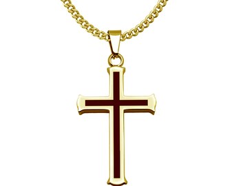 Cross Necklace, Men's Two Tone  Cross Necklace,Stainless Steel Cross Necklace IN 24"Curb Chain, Religious Jewelry for Men & Women DCSSN679