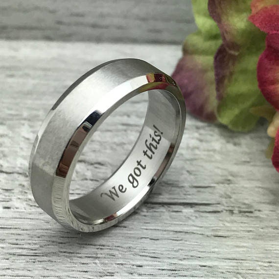 Roman Numeral Ring Custom Promise Ring for Him Purity Ring Coordinates Ring Engraved Wedding Date Ring 8mm Carbon Fiber Tungsten Ring