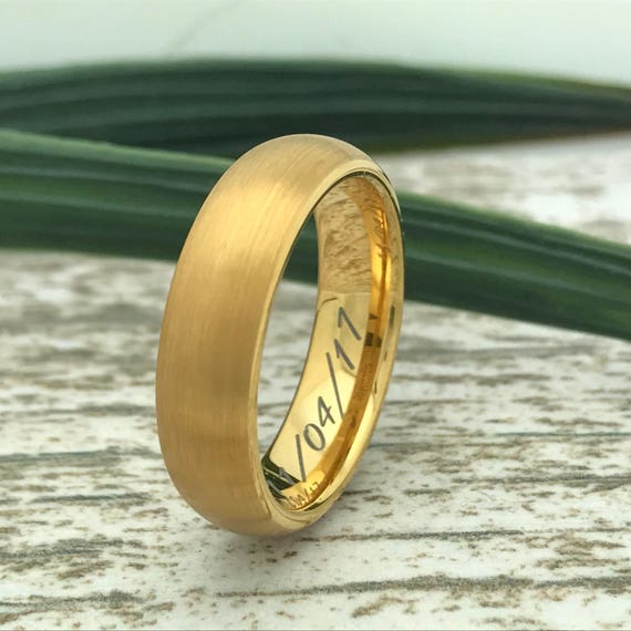 6mm Gold Plated Tungsten Ring Engraved Wedding Date Ring - Etsy