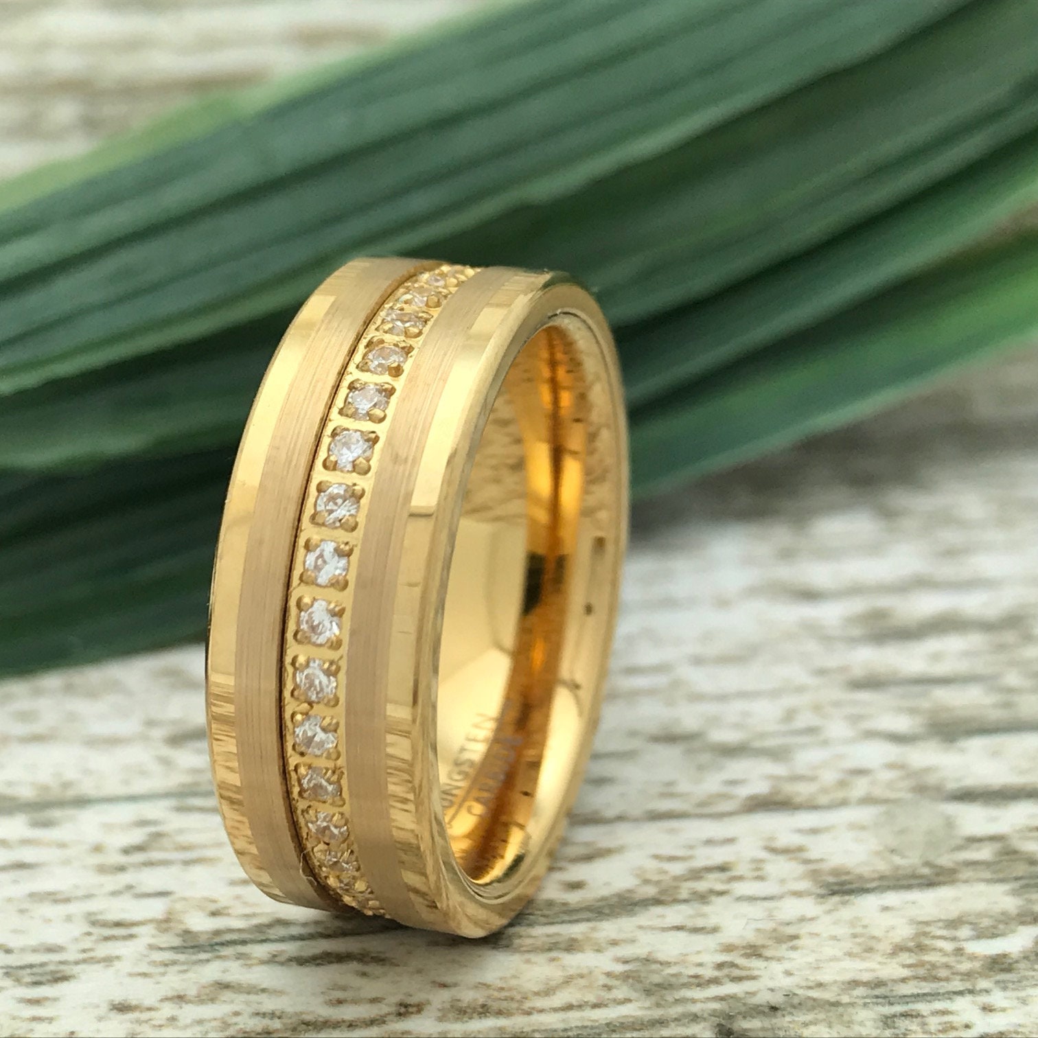 8mm Tungsten Wedding Ring Custom Engraved Gold Plated Wedding | Etsy