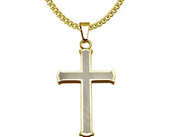 Gold Cross Necklace, Men's Cross Necklace,Gold Stainless Steel Cross Necklace IN 24"Curb Chain, Religious Jewelry, Christian Faith Jewelry