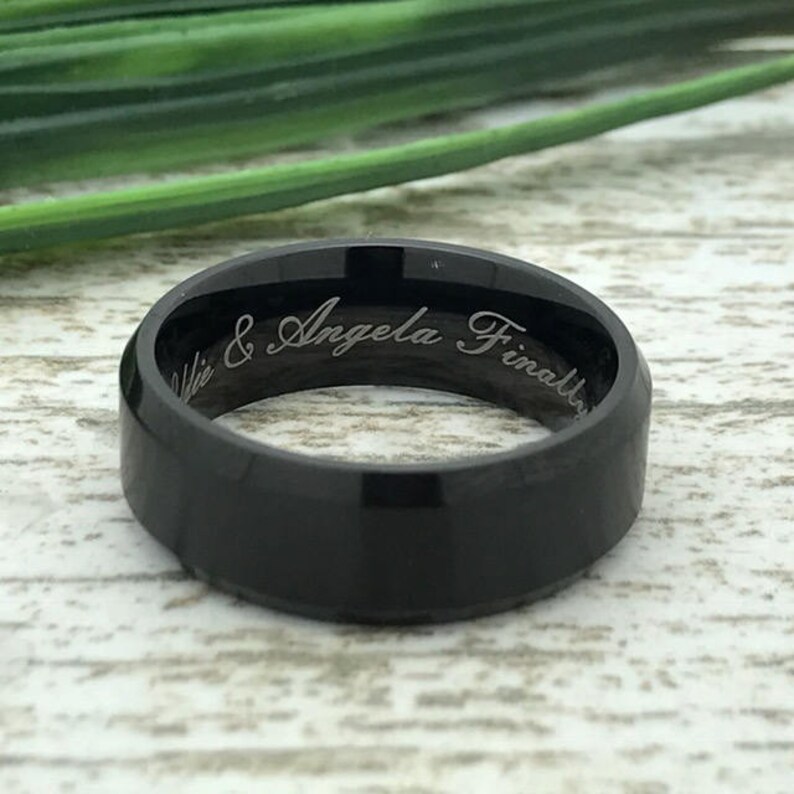 8mm Black Titanium Ring Ring for Fiance Wife Name Ring Couple Promise Ring Couples Names Ring Engraved Date Ring Roman Numeral Ring
