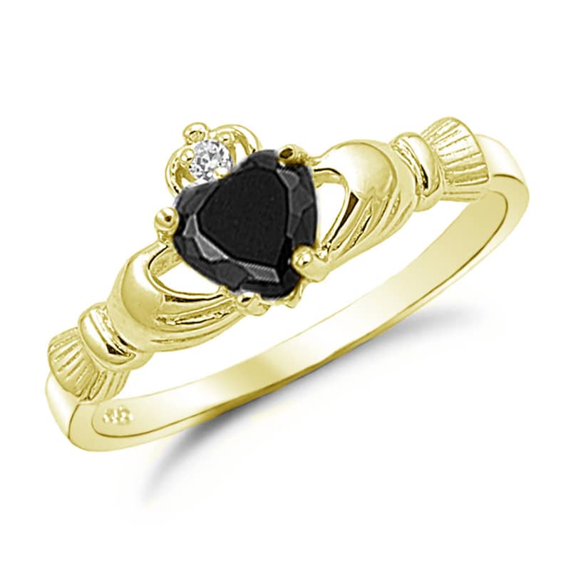 Claddagh Ring, Black CZ Claddagh Ring, Gold Plated 925 Sterling Silver Promise Ring, Engagement Ring, Purity Ring, Friendship Ring image 1