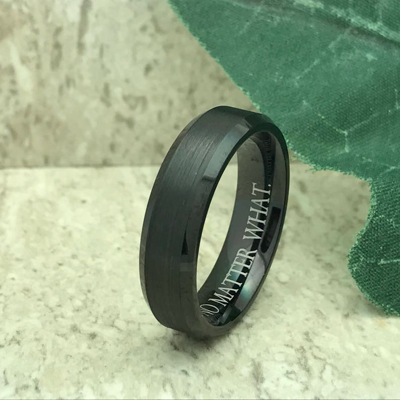 6mm Black Tungsten Ring Engraved Wedding Date Ring Etsy