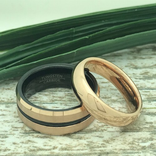 8mm/6mm Rose Gold Tungsten Rings, Personalized Wedding Rings, Wedding Bands, Promise shops Rings, Couples Ring Set, Purity Ring, Name Rings