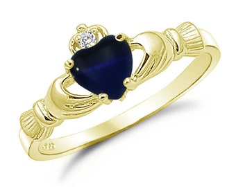 Claddagh Ring, Blue Sapphire CZ Claddagh Ring, Gold Plated 925 Sterling Silver Promise Ring, Engagement Ring, Purity Ring, Friendship Ring