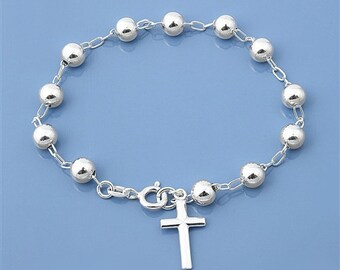 Cross Bracelet,  Rosary Cross Bracelet ,  Sterling Silver Cross Bracelet, Holy Religious Bracelet, Christian Jewelry