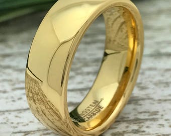 8mm Gold Titanium Ring, Engraved Wedding Date Ring, Roman Numeral Ring, Coordinates Ring, Custom Promise Ring for Him, Wife Name Ring