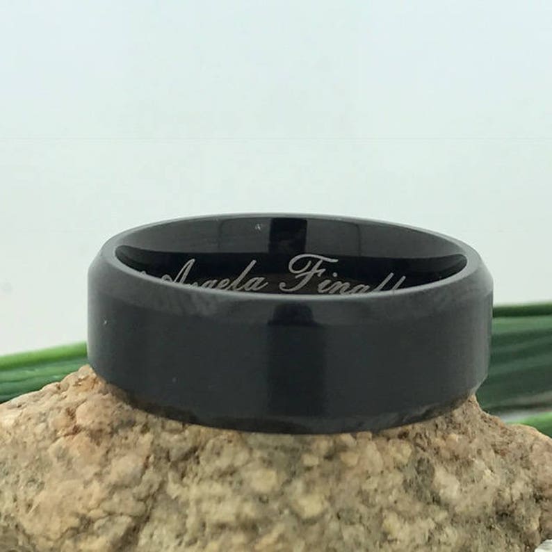 8mm Black Titanium Ring Ring for Fiance Wife Name Ring Couple Promise Ring Couples Names Ring Engraved Date Ring Roman Numeral Ring
