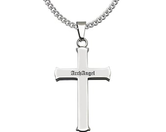 Cross Necklace, Men's Cross Necklace, Personalize Stainless Steel Cross Necklace IN 24"Curb Chain, Religious Jewelry,Christian Faith Jewelry