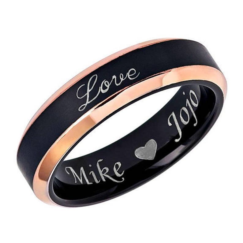 Custom Promise Ring for Him Roman Numeral Ring Coordinates Ring Engraved Wedding Date Ring 6mm Two Tone Titanium Ring Wife Name Ring