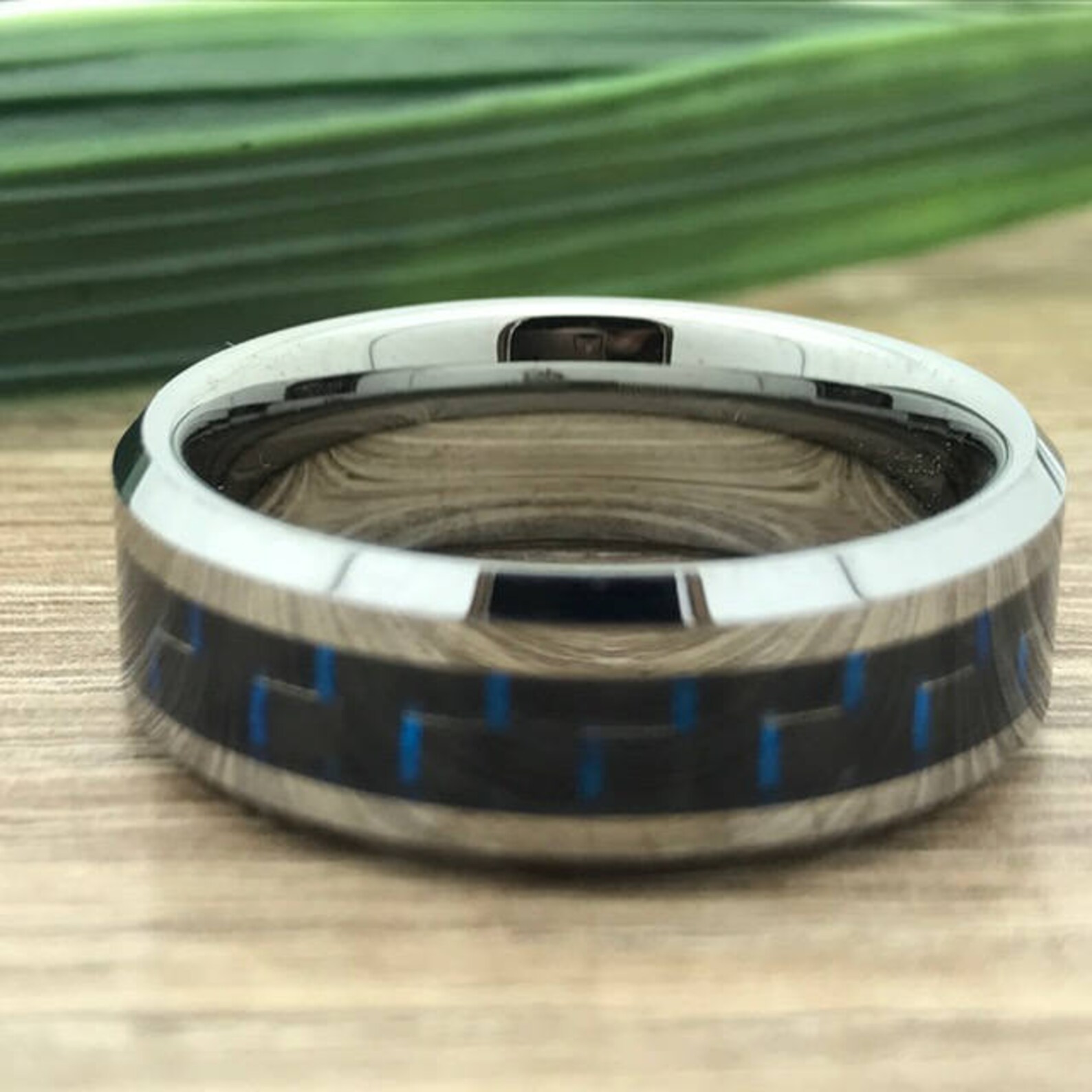 8mm Blue Carbon Fiber Tungsten Ring Engraved Wedding Date Etsy