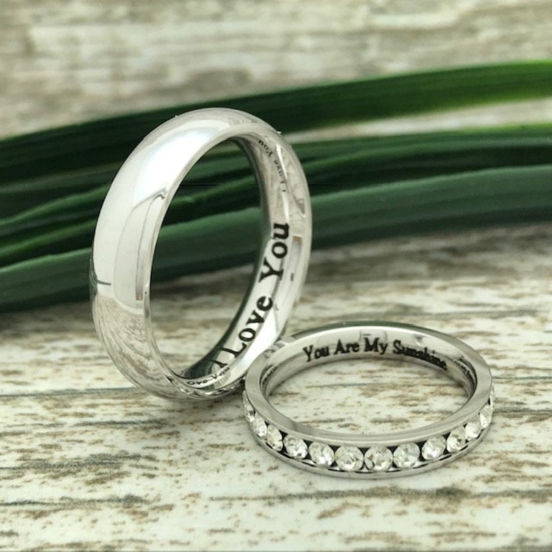 Promise Rings Personalized Wedding Rings Purity Ring,Eternity Rings Wedding Bands His and Hers Titanium Rings Couples Ring Set