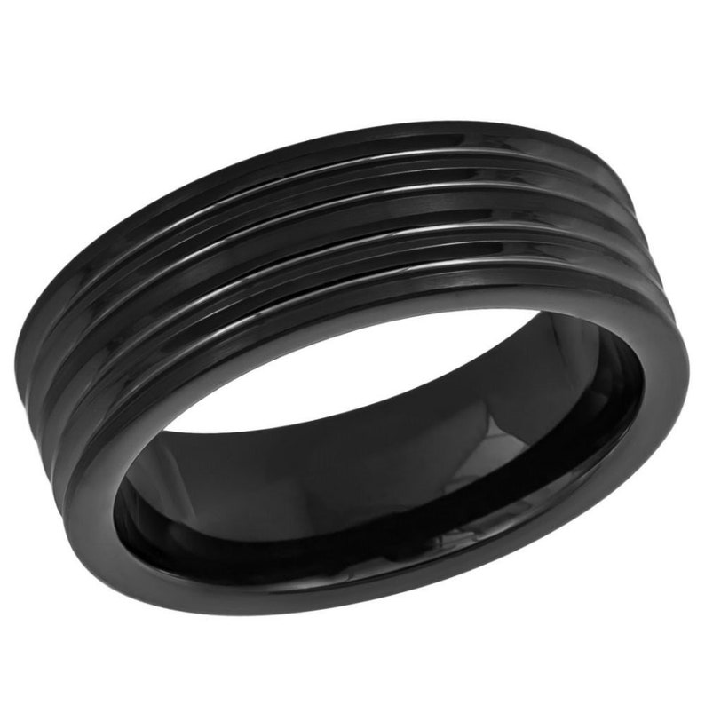 Custom Promise Ring for Him Tungsten Ring Black Tungsten Wedding Ring Groove Ring Wife Name Ring Comfort Fit Ring