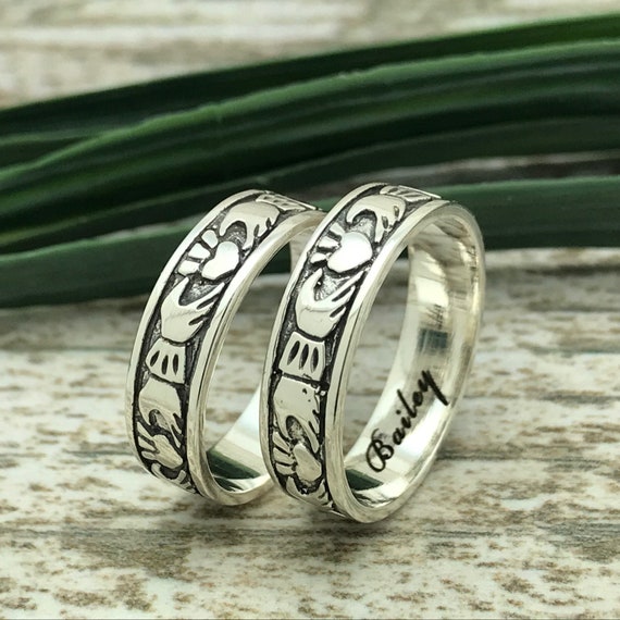 5mm Claddagh Rings His and Hers Wedding Bands Engraved Name | Etsy