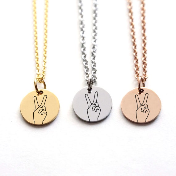 Peace Sign Hand Gesture Necklace Dainty 