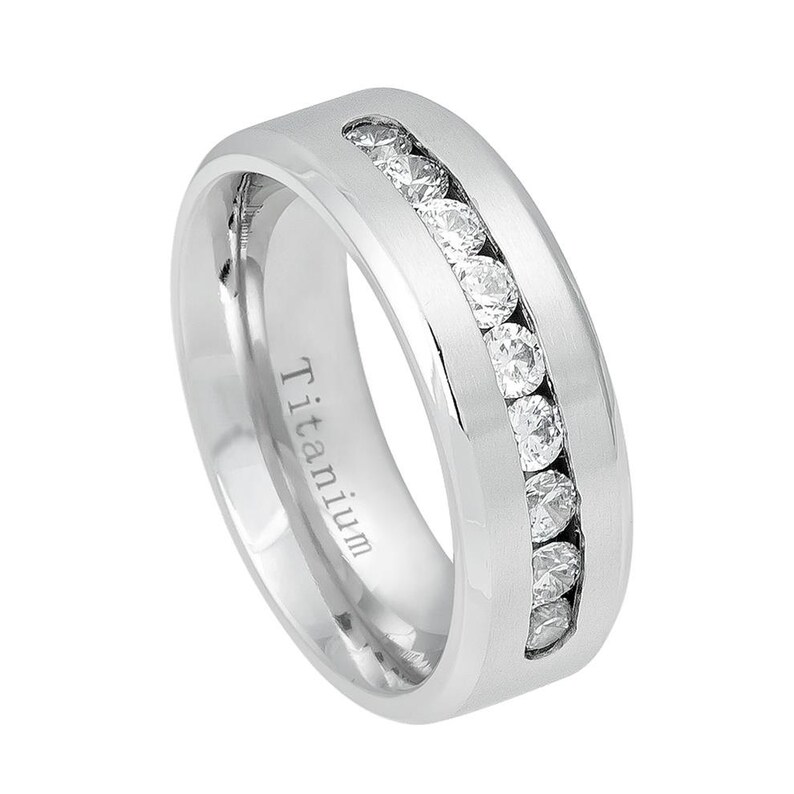 Men/'s Ring 8mm Titanium Ring Men/'s Wedding Ring with Cubic Zirconia Personalized Titanium Ring Band Father/'s Day Gift