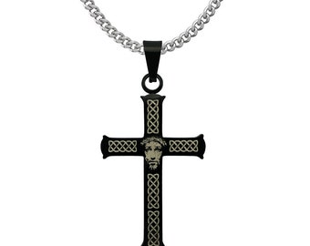 Cross Necklace, Men's Celtic Cross Necklace,Stainless Steel Cross Necklace IN 24"Curb Chain, Religious Jewelry, Christian Faith Jewelry