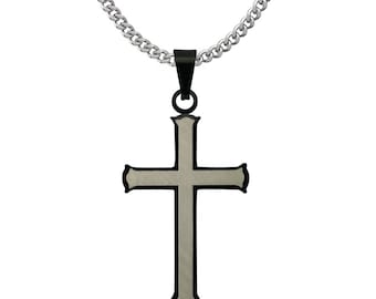 Black Cross Necklace, Men's Cross Necklace,Stainless Steel Cross Necklace IN 24"Curb Chain, Religious Jewelry, Christian Faith Jewelry