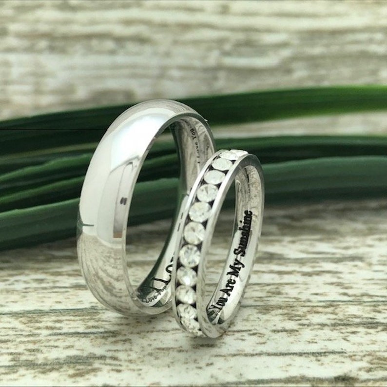 Promise Rings Personalized Wedding Rings Purity Ring,Eternity Rings Wedding Bands His and Hers Titanium Rings Couples Ring Set